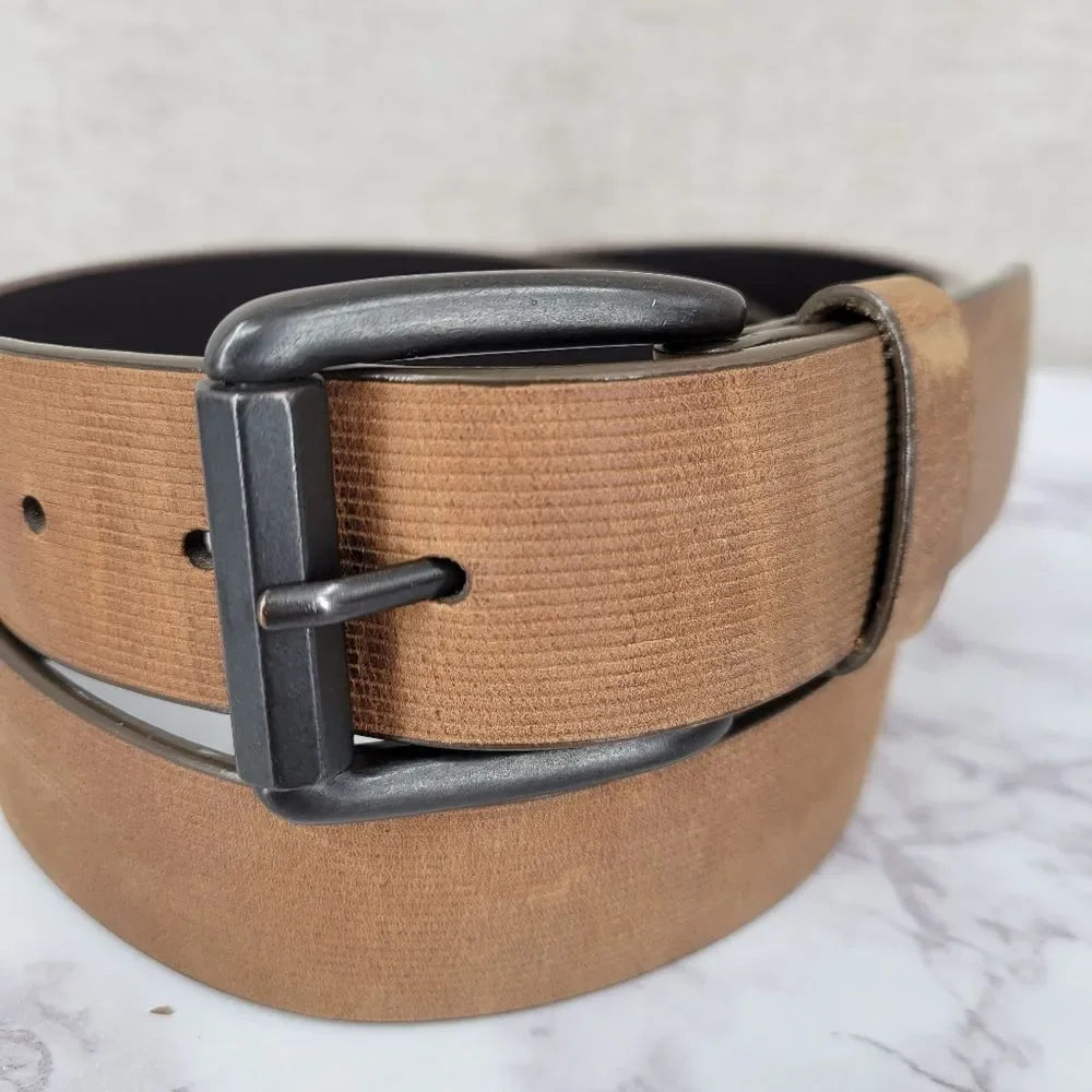Johnston & Murphy Scored Roller Buckle Belt Men's Tan Leather Belt